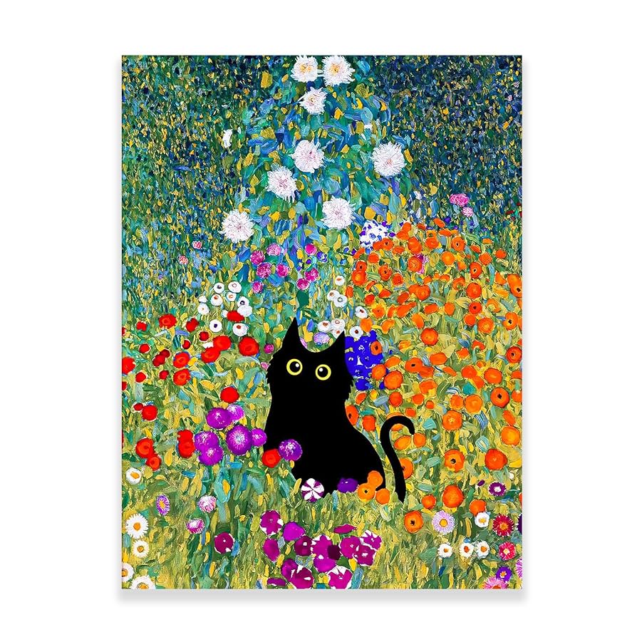 キャンバス油絵　専用   黒猫ガーデン　クリムト風フラワーガーデン Amazon.co.jp: グスタフクリムト猫のポスターとプリントガーデン